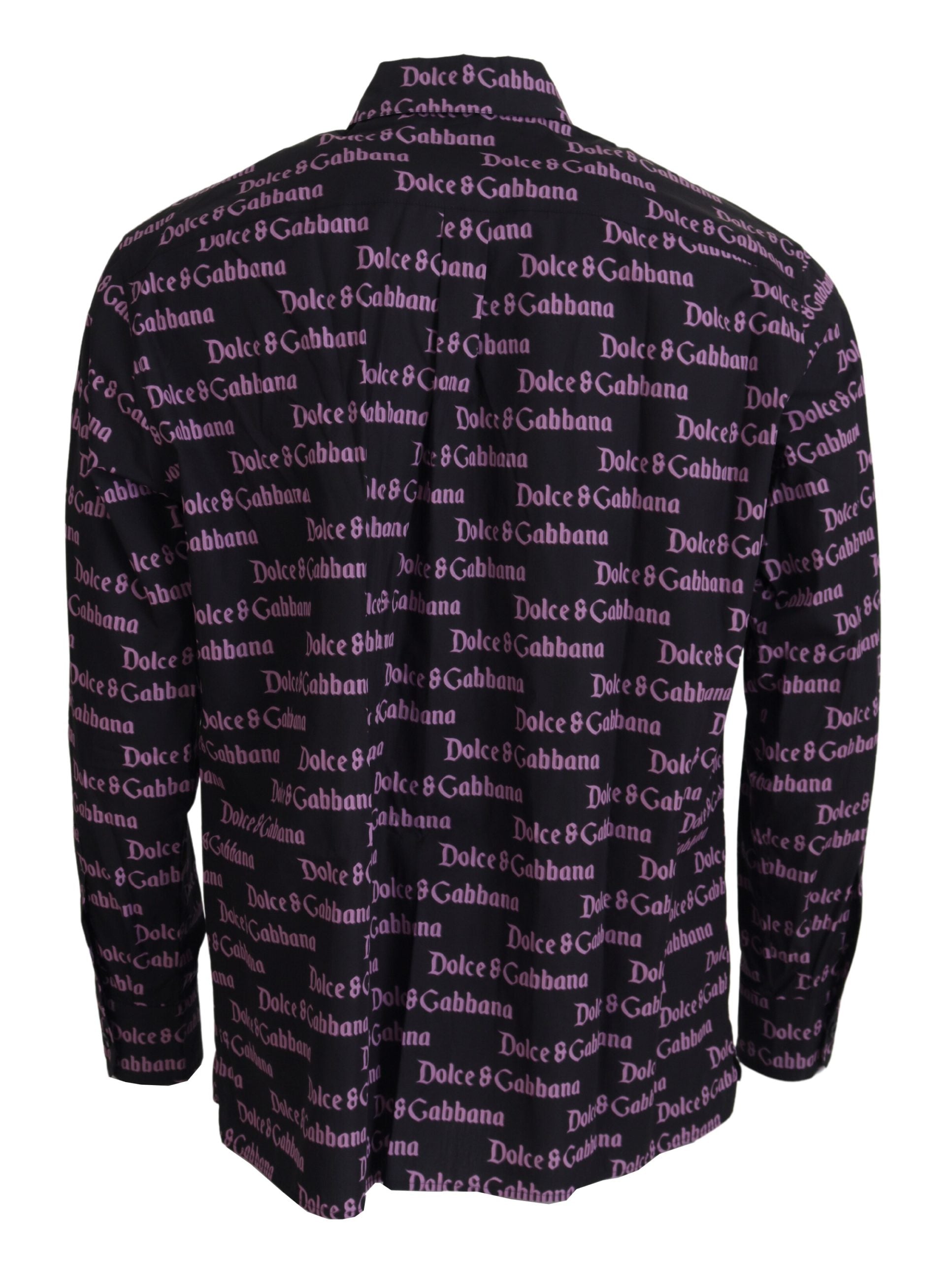 Dolce & Gabbana Black Purple Logo Slim Dress Formal Shirt