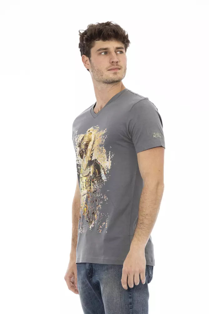 Trussardi Action Gray Cotton Men's V-Neck T-Shirt