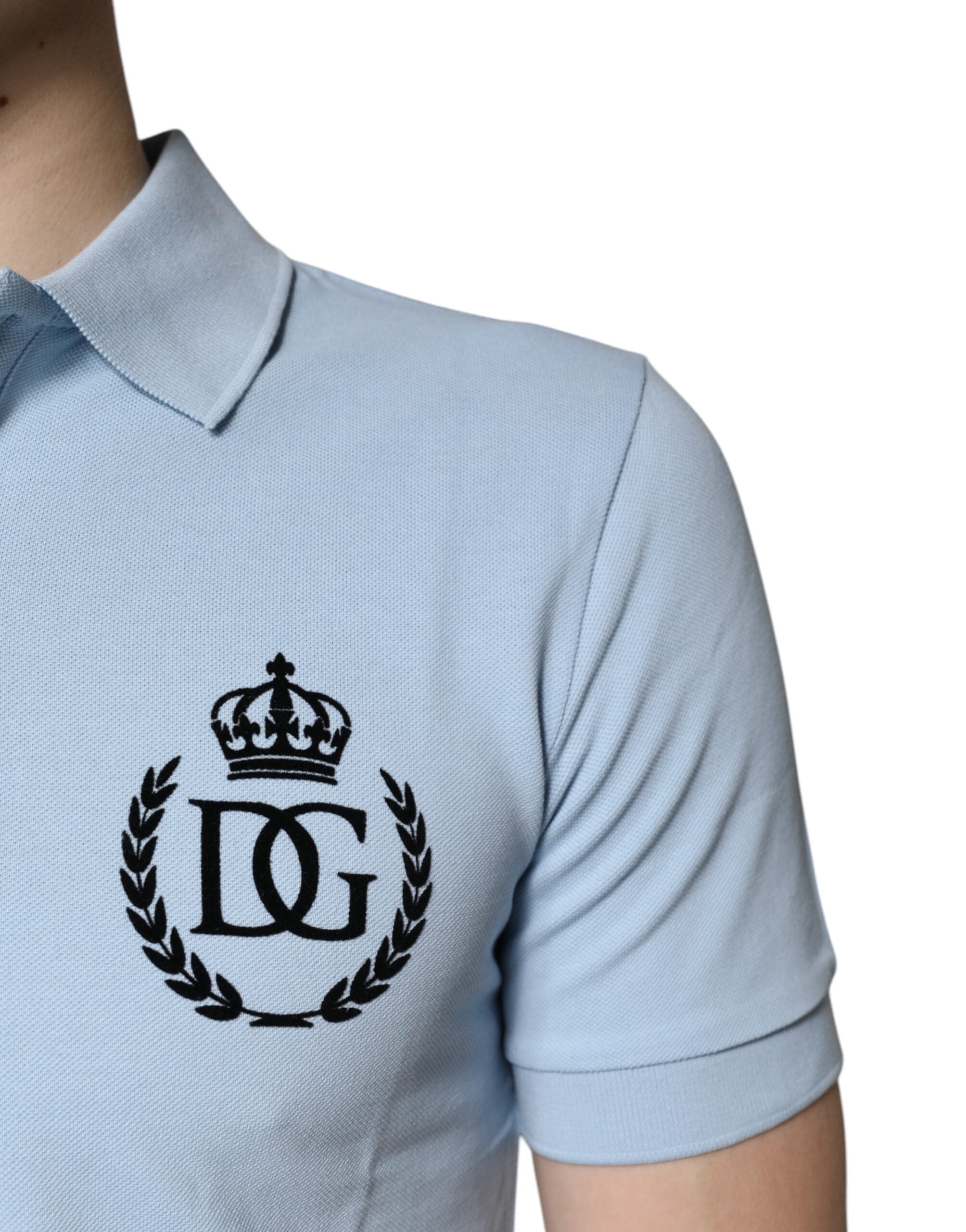Dolce & Gabbana Sky Blue Cotton Crown Collared Polo T-shirt