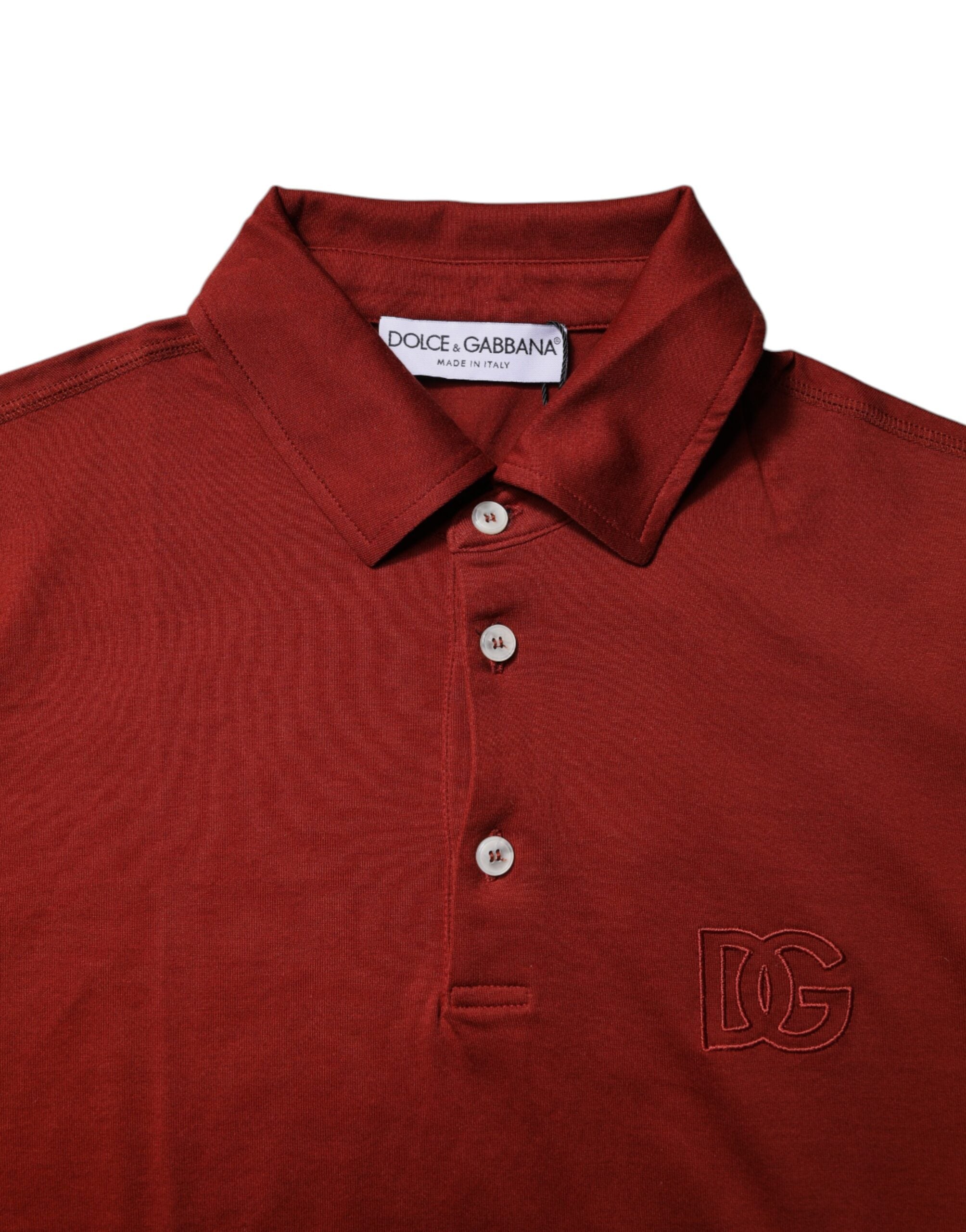 Dolce & Gabbana Red Cotton DG Logo Collared Men Polo T-shirt
