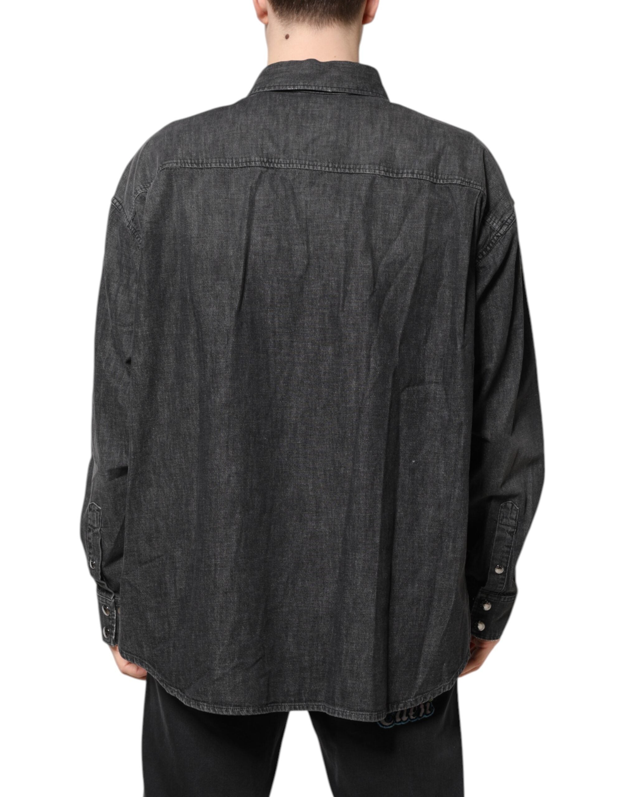 Dolce & Gabbana Gray Long Sleeves Button Down Denim Shirt