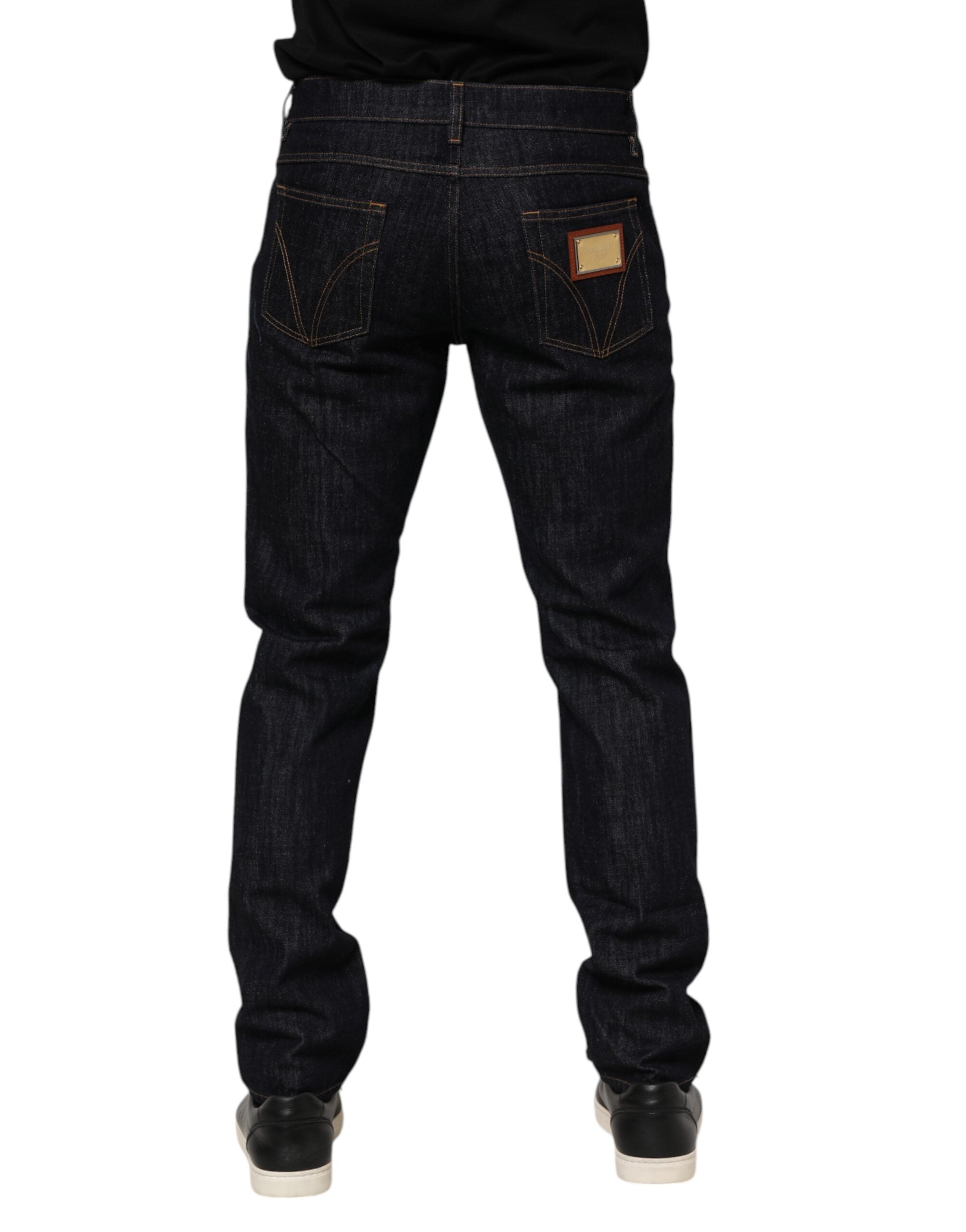Dolce & Gabbana Dark Blue Cotton Logo Plaque Men Denim Jeans