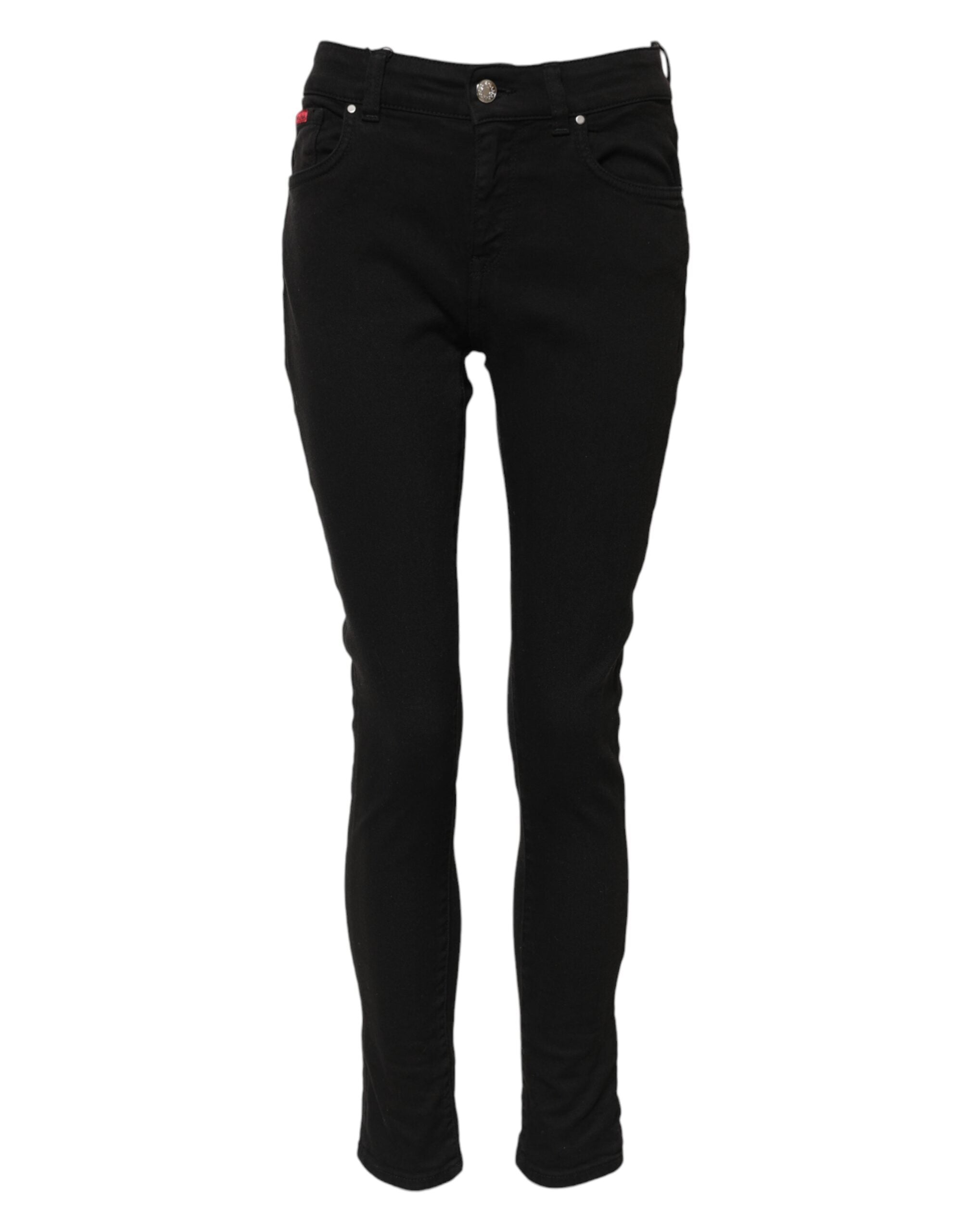Dolce & Gabbana Black Cotton Logo Skinny Mid Waist Denim Jeans