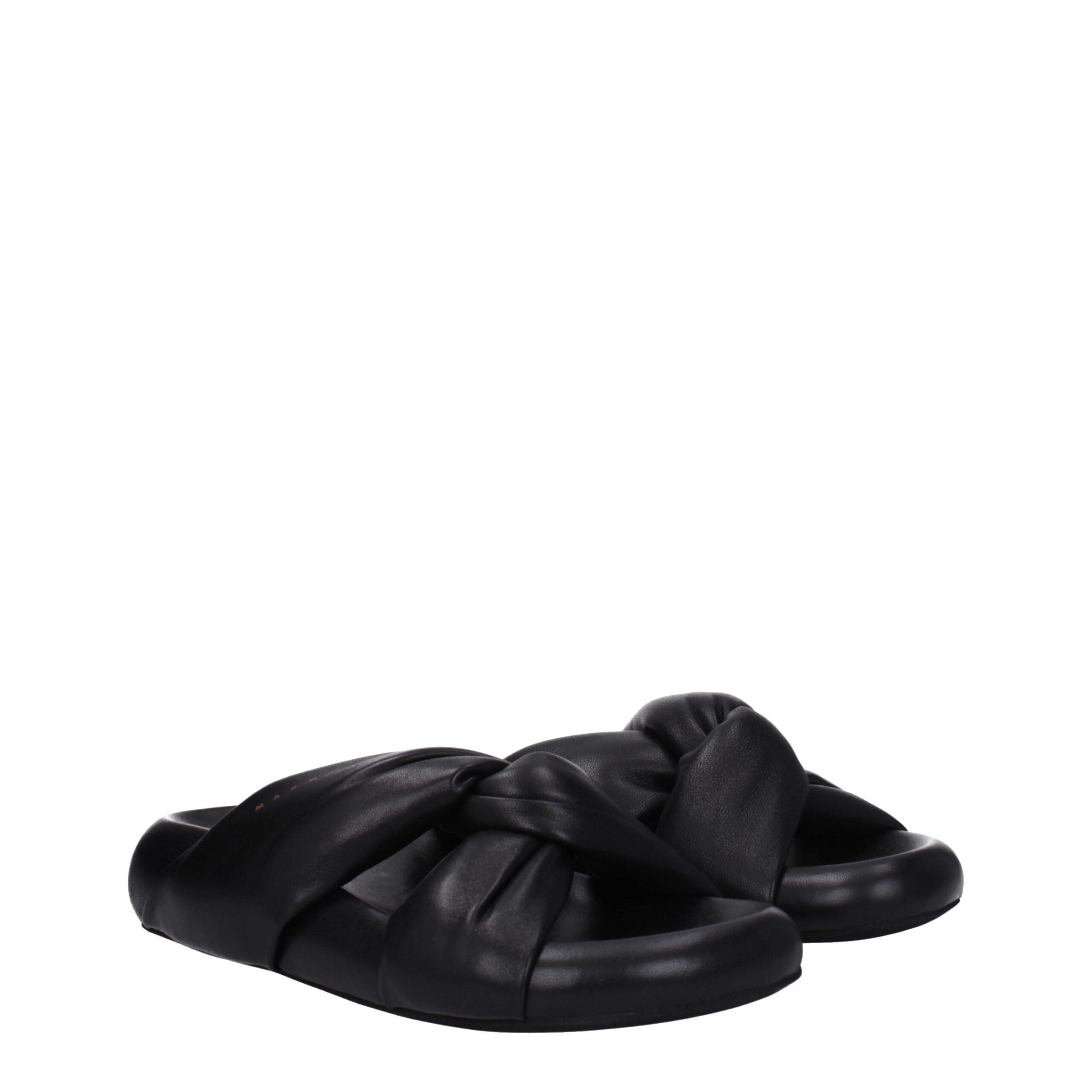 Marni Black Leather Slippers