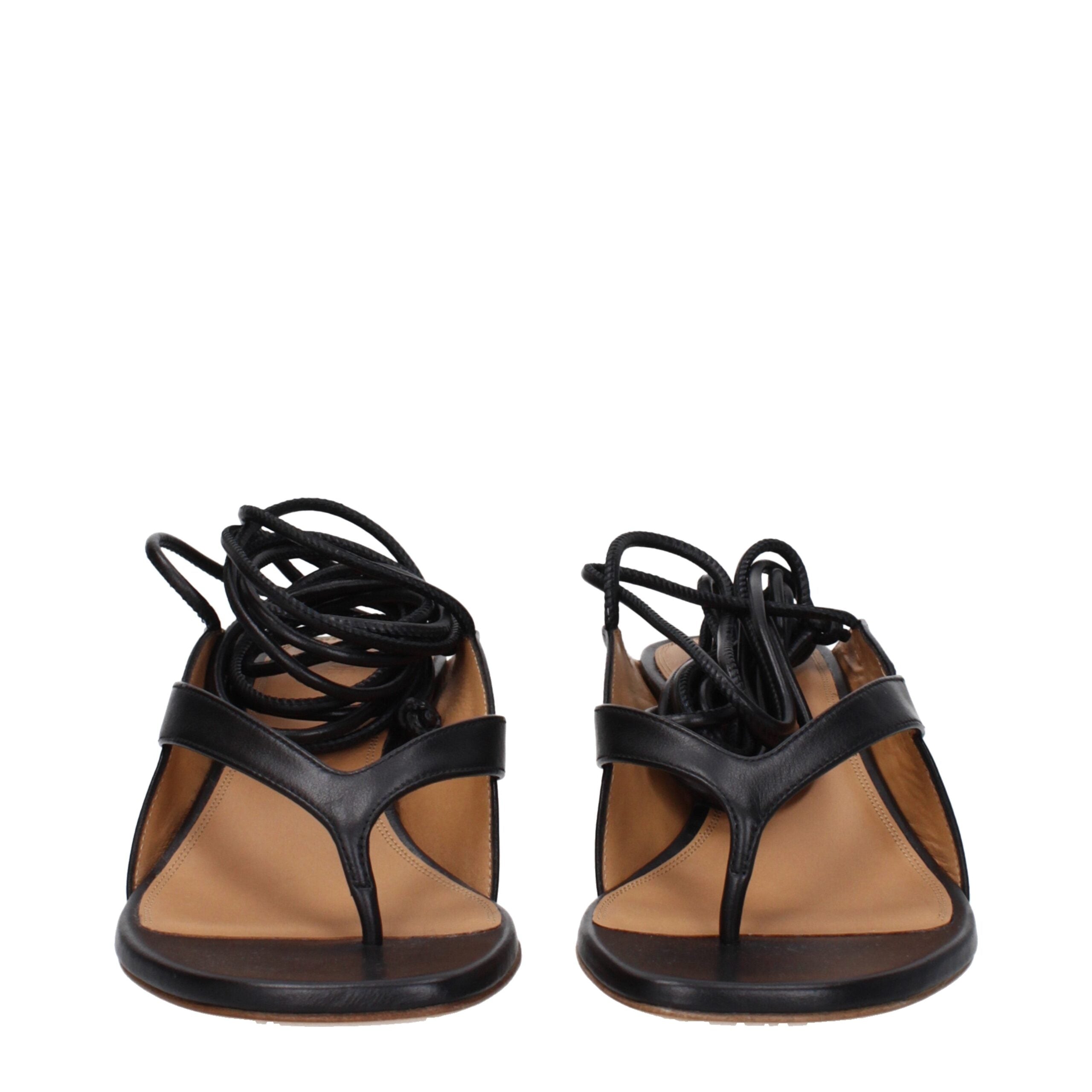 Off-White Black Leather Flip-Flop Sandals