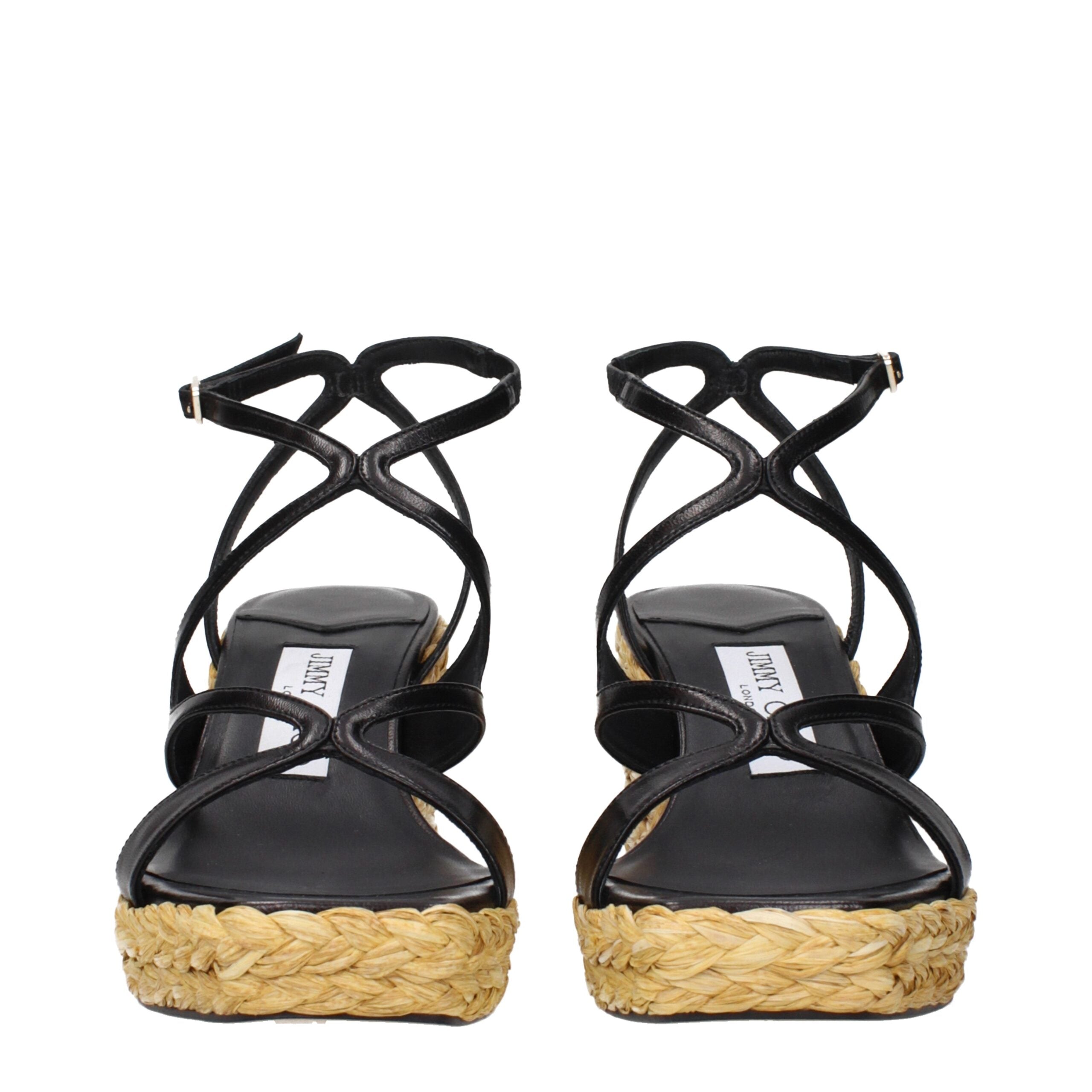 Jimmy Choo Black Leather Wedge Sandals