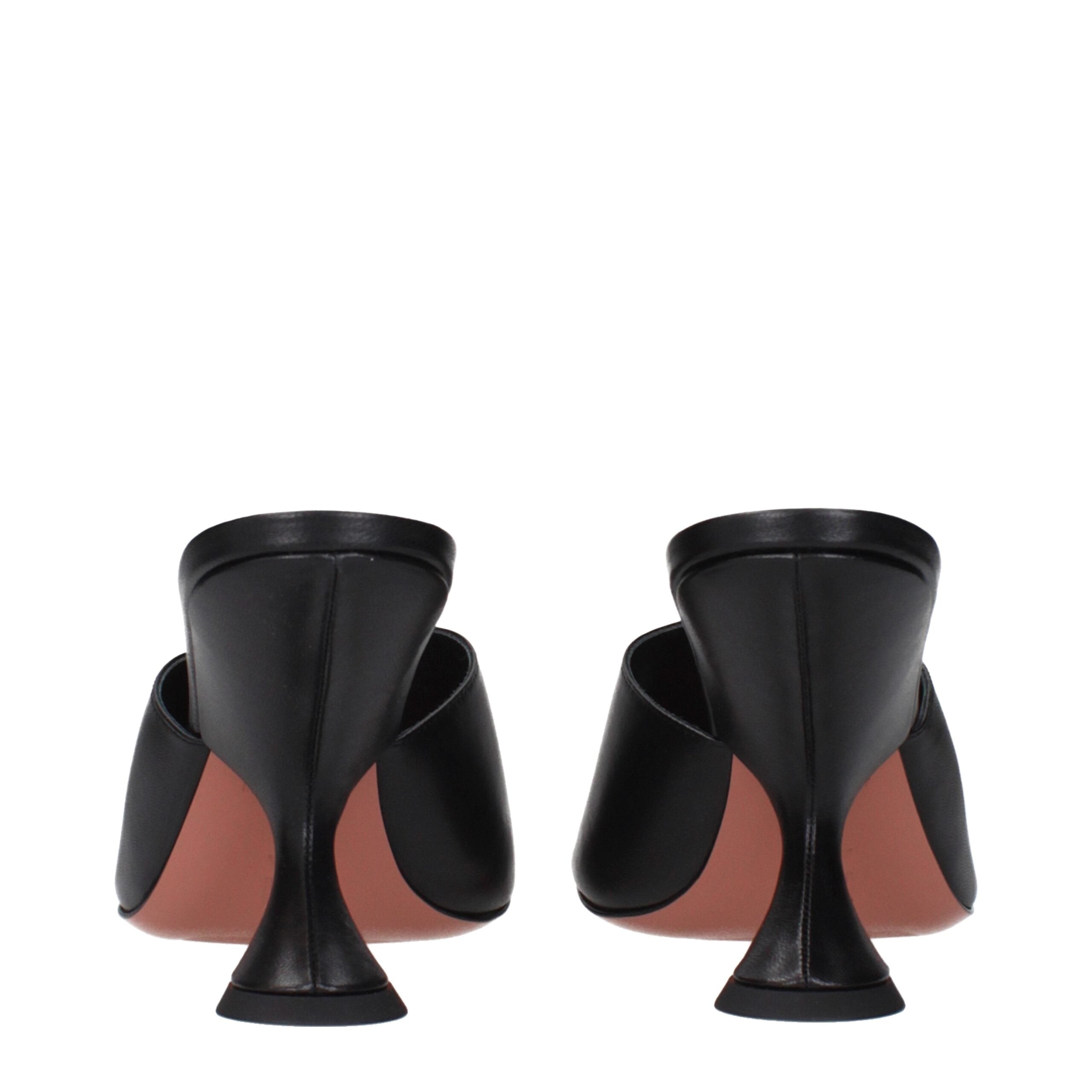 Amina Muaddi Black Leather Stiletto Heel Sandals