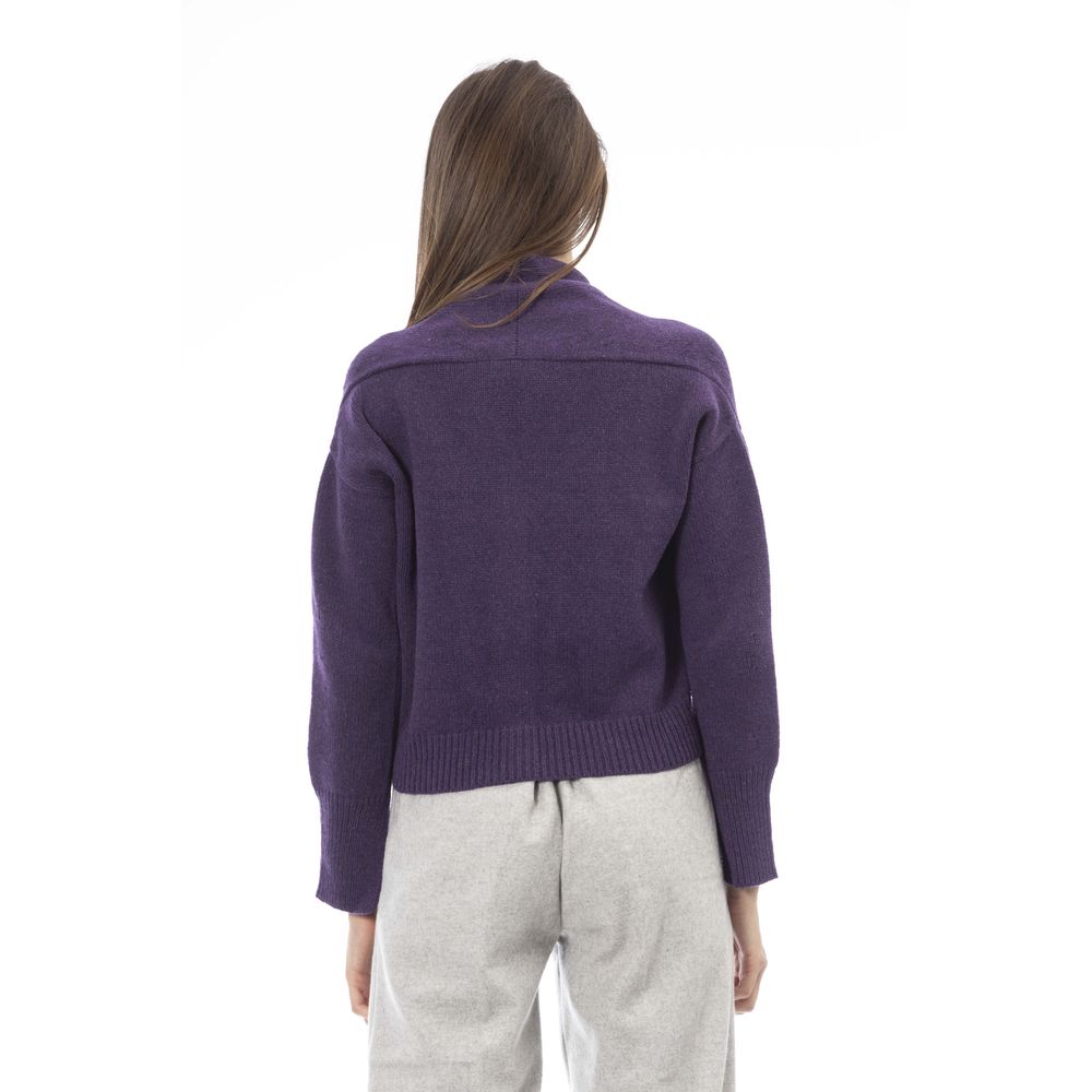 Alpha Studio Purple Merino Wool Women Cardigan