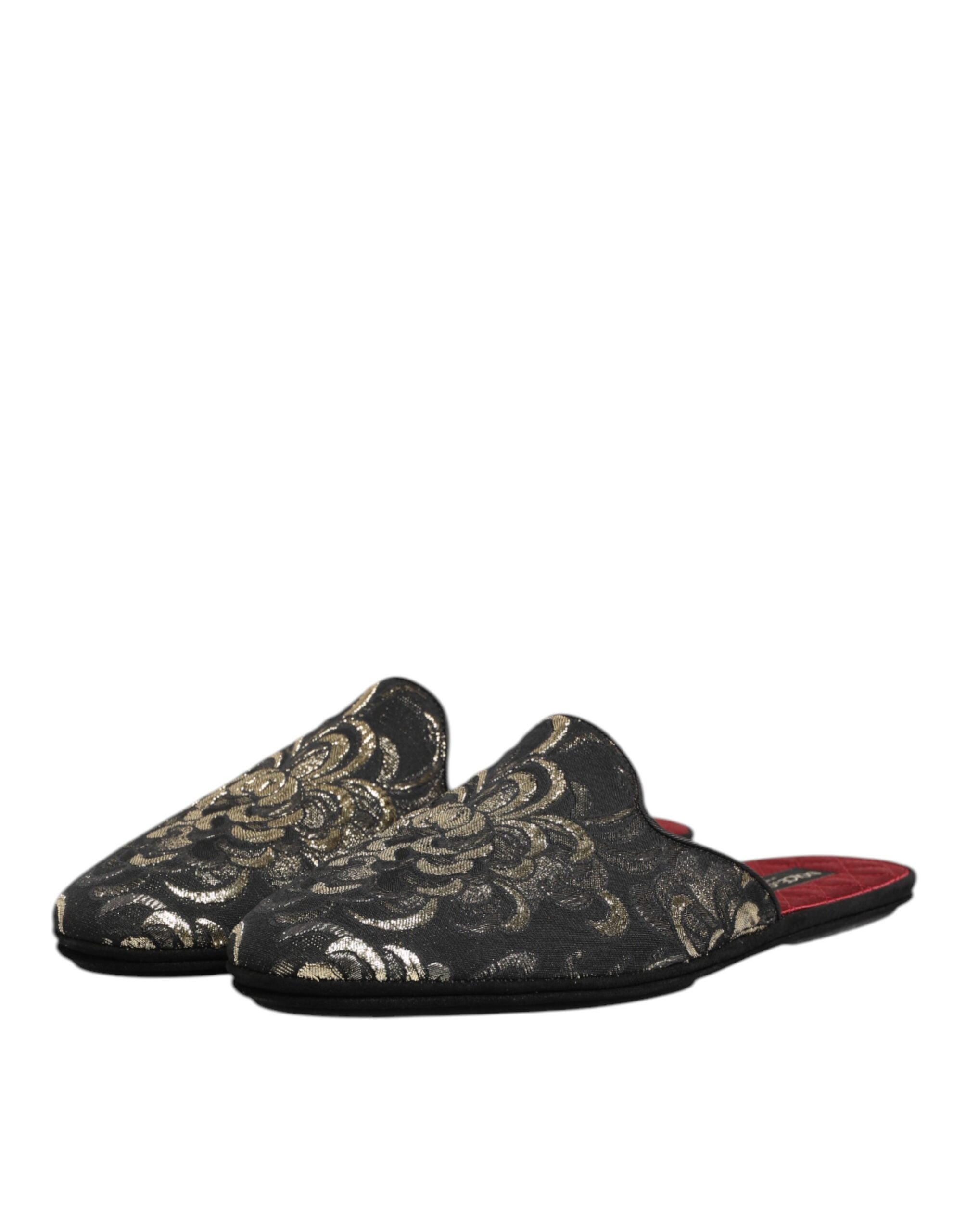 Dolce & Gabbana Black Floral Jacquard Slides Slippers Shoes