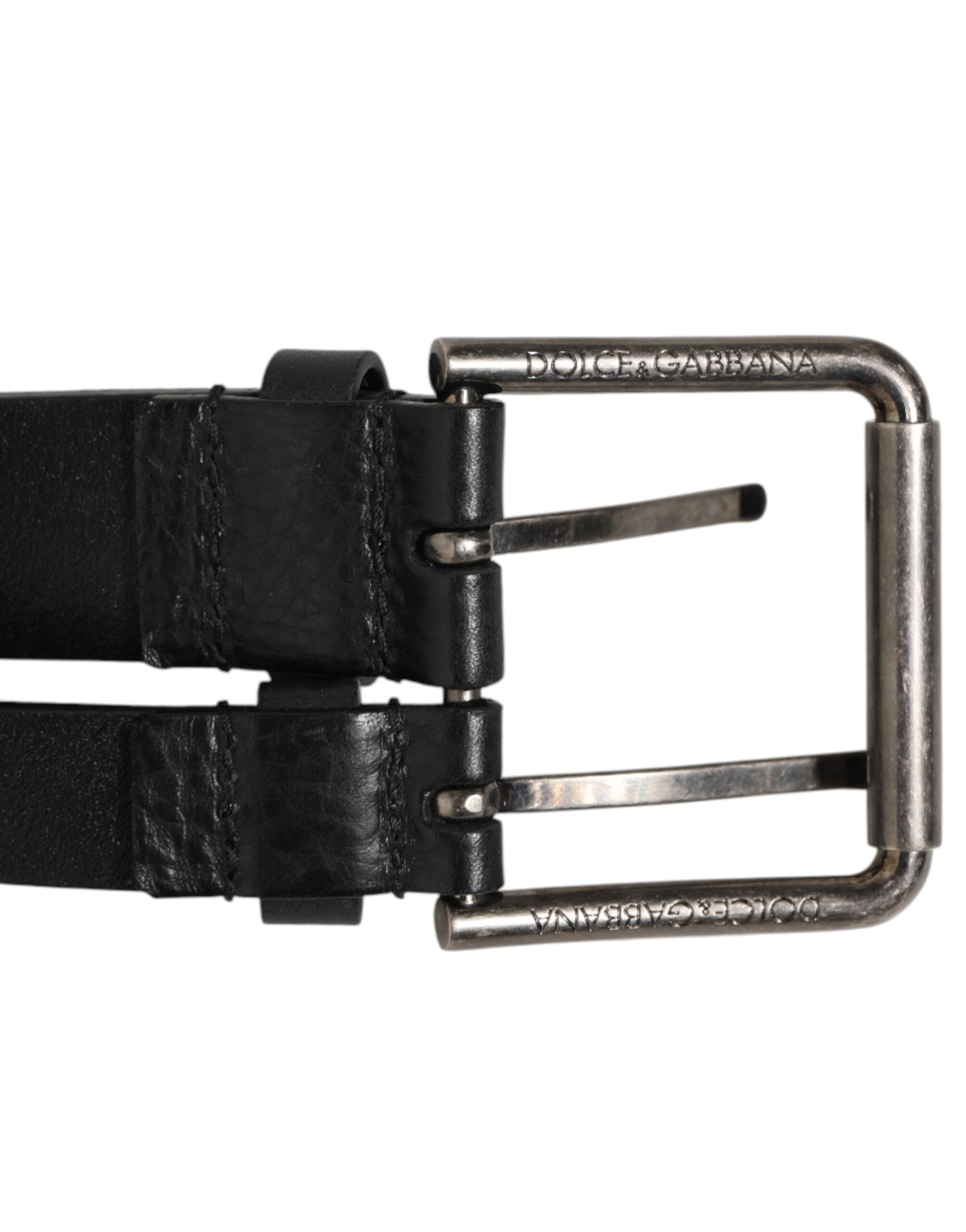 Dolce & Gabbana Black Double Strap Leather Silver Buckle Belt