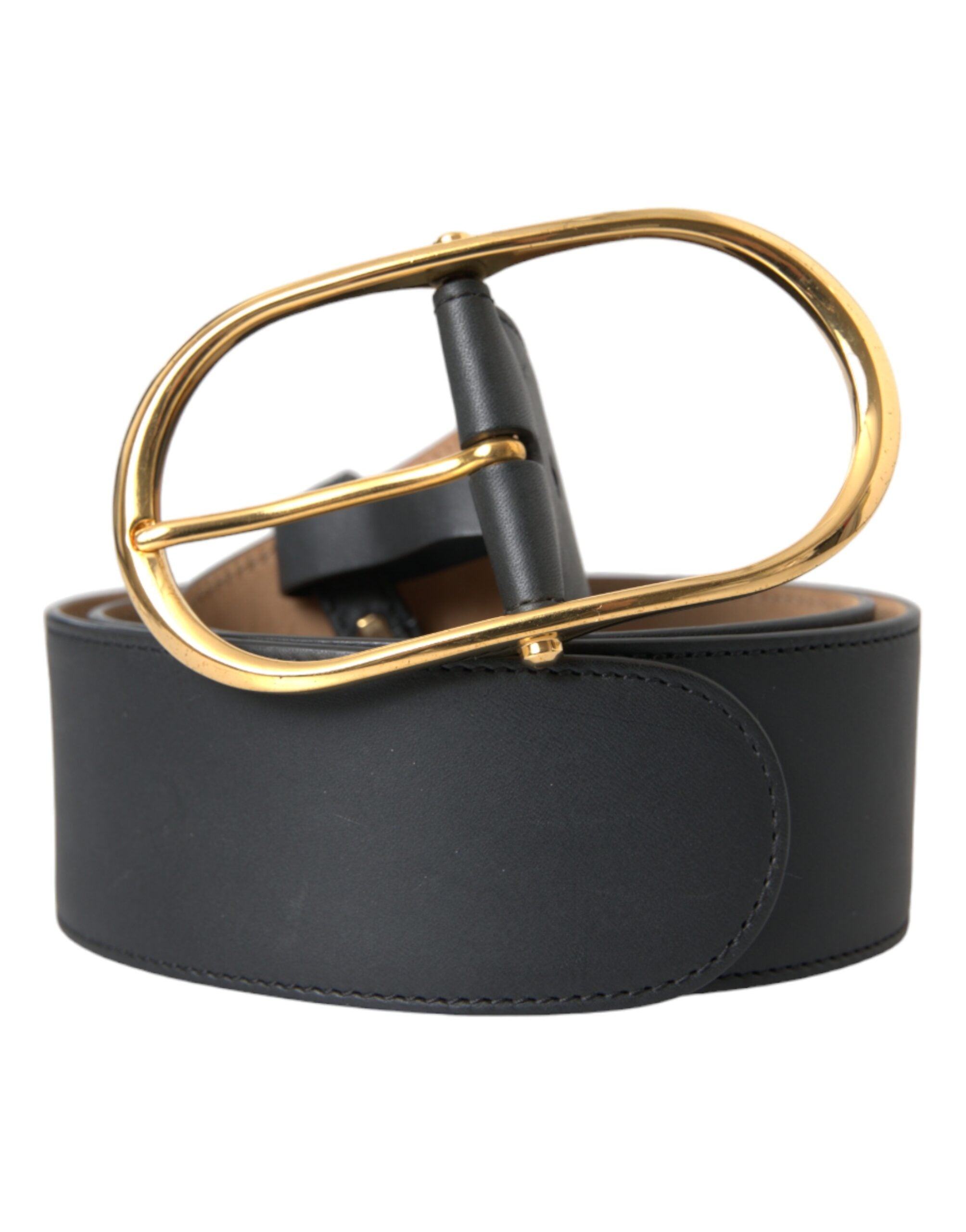 Dolce & Gabbana Black Leather Classic Metal Oval Buckle Belt