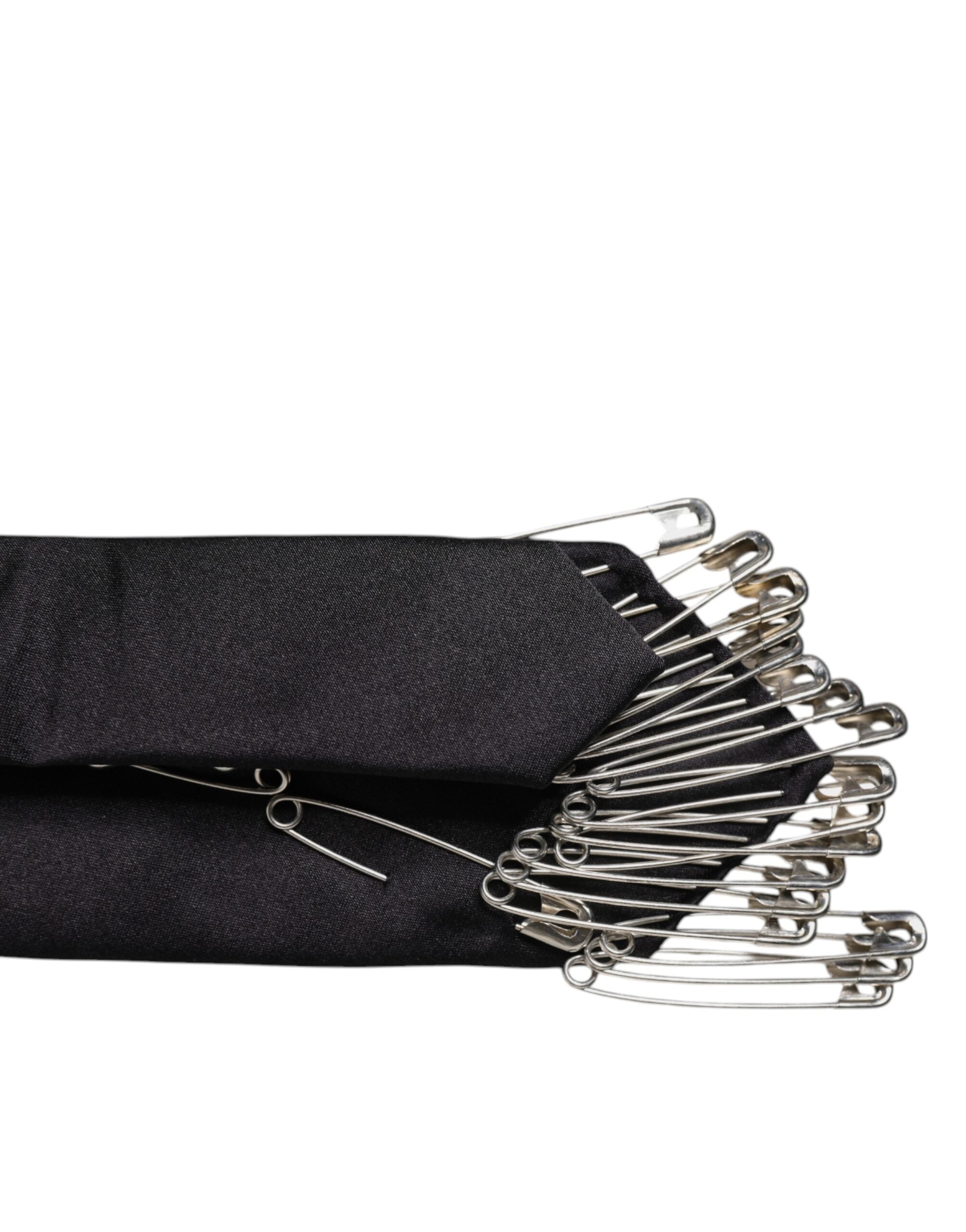 Dolce & Gabbana Black Safety Pins Silk Adjustable Necktie Accessory Tie