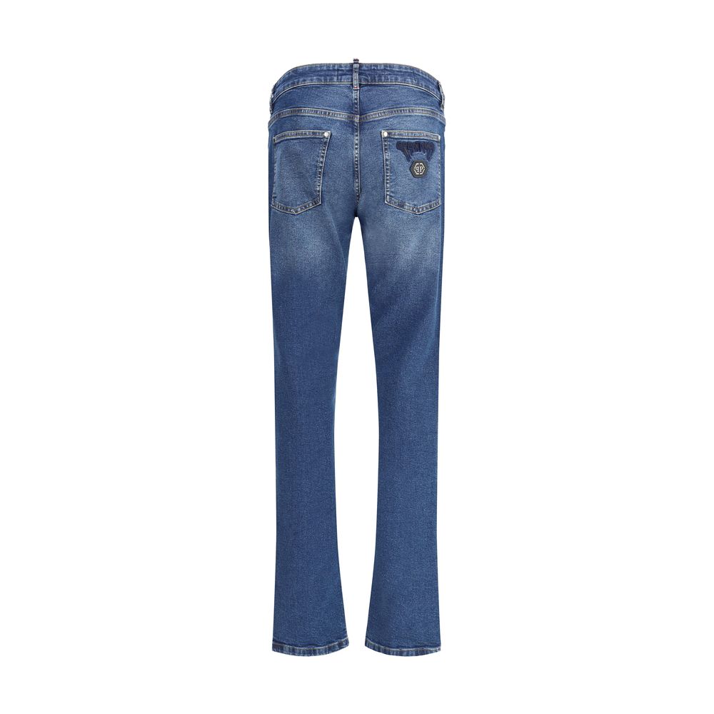 Philipp Plein Blue Cotton Straight-Leg Jeans