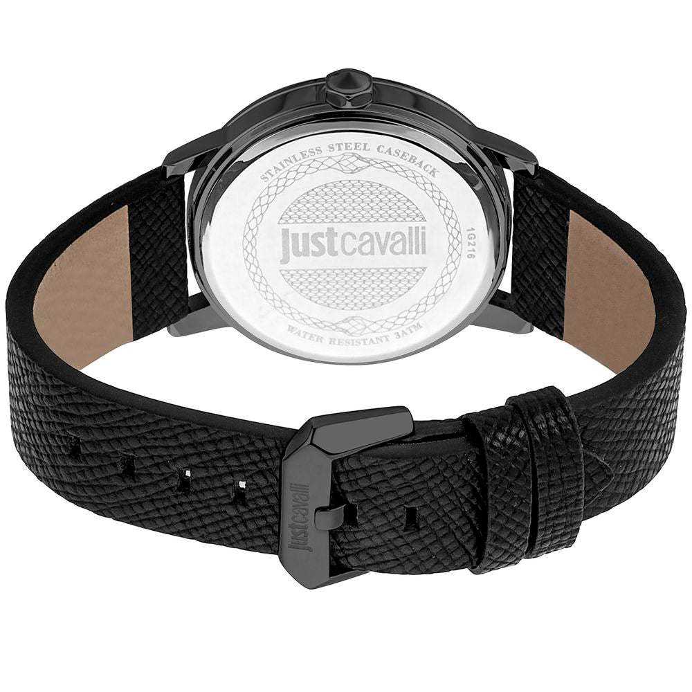Just Cavalli Black Leather Dress Watch